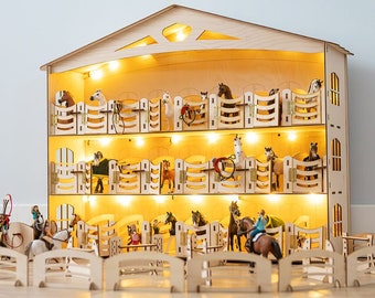 24 Cuadras para caballos Schleich, Breyer, Papo, Collecta 24 PARQUES para caballos :Establo+lavadora+iluminación+67 elementos. Pferdestall holz Granero écurie