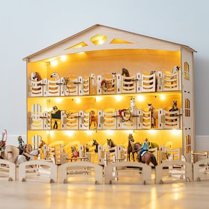 24 Ecuries pour chevaux Schleich, Breyer, Papo, Collecta 24 STALLS pour chevaux :Ecurie+ rondelle+allumage+67 éléments. Pferdestall holz Grange écurie