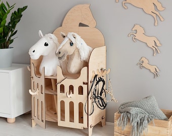 Hobby Horse stalstal Handgemaakte houten stal voor 2 Hobby Horse stokpaarden. Pferdeställe steckenpferd