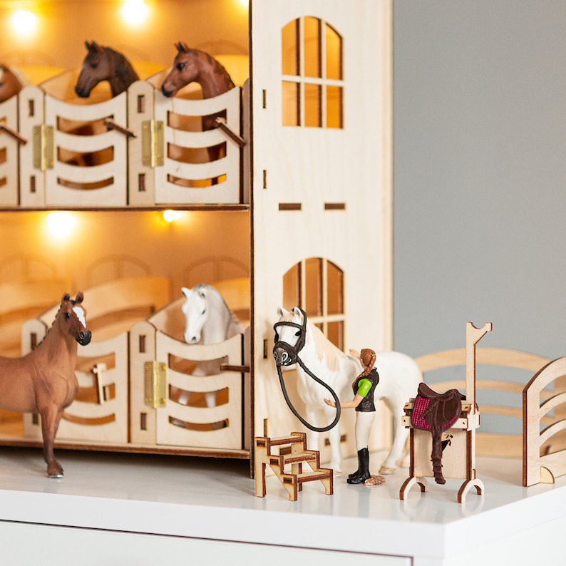 Écuries murales et de seuil SET 18 stalles-écurie-écurie en bois-jouet-pferdestall holz 48 accessoires pour Schleich Papo Breyer Bruder Collecta image 6