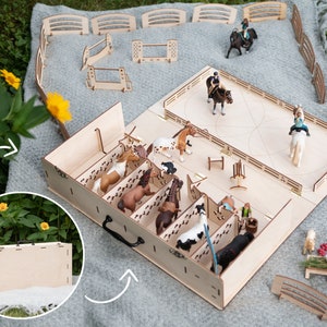 Collectibles & Toys for Horse Fan, Carry and Go Portable Stable, Handle Toy Barn with Accessories, Wooden Folding Take Along Horse Toy Case