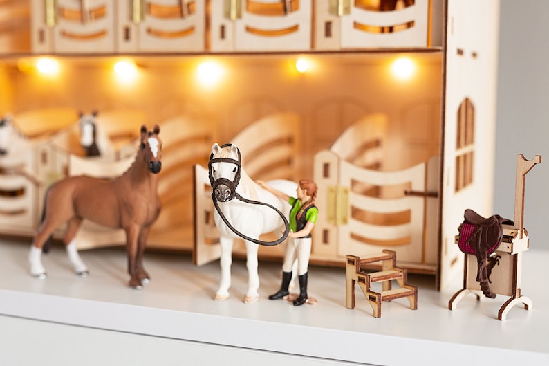 Establos de pared y alféizar SET 18 establos-establo de caballos-granero de madera-juguete-pferdestall holz 48 accesorios para Schleich Papo Breyer Bruder Collecta imagen 4