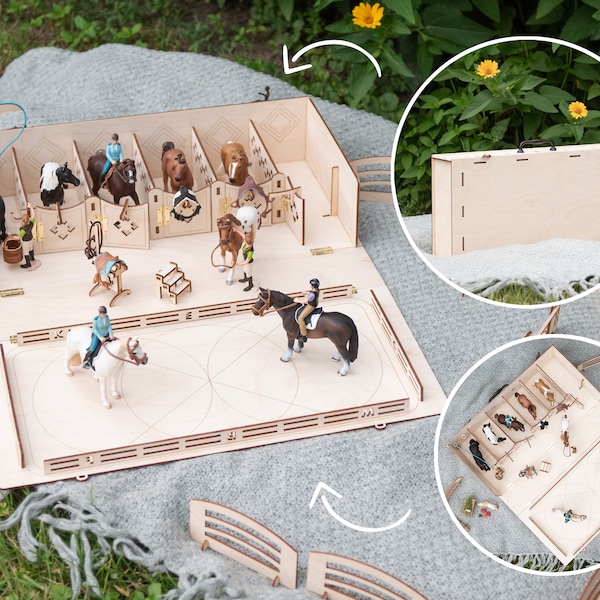 Meilleurs jouets pour chevaux pour enfants, petite grange portable, boîte à jouets en bois avec accessoires, cadeau pour les amoureux des chevaux, jouets de voyage et de salle de jeux pour les collectionneurs