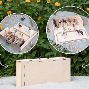 Wooden Stable Box, Suitcase Horses Toy, Kids Birthday Gift Idea, Play Set Transporter, Horse Accessories Schleich, Breyer, Collecta, Papo