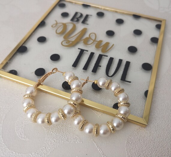 Alice Pearl Hoop Earrings in Ivory