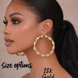 18k Gold Plated Chunky Twisted Creole Hoop Earrings – Large Statement Hoops –  Gold & Silver  – 4 Size Options – Pierced Ears
