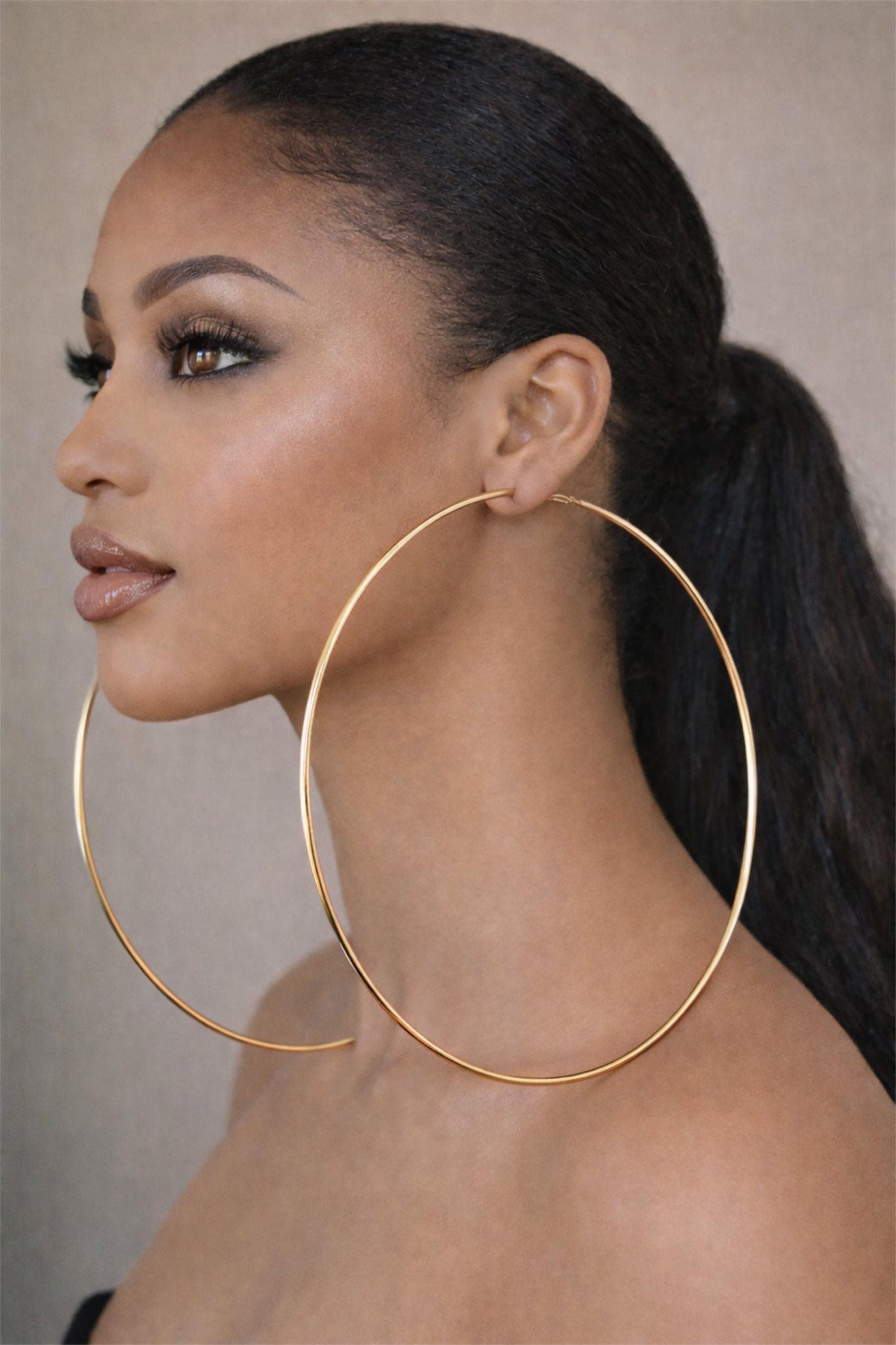6 Inch Hoop Earrings – Oversized Giant Gold or Silver Tone Hoops