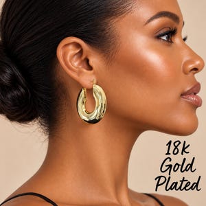 18K guldpläterade grova ringörhängen – Statement Bold Crescent örhängen – 4 cm