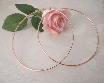 Extra large - huge ROSE gold tone plain thin wire hoop earrings - MASSIVE oversized hoops - 4.5"  -  Celebrity fashion