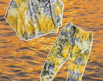 Mellow Yellow Tie Dye Set, Ice Dye set , Matching Sweatsuit Set, Tie Dye Jogger Set, Tie Dye Crewneck Set, Tie Dye Sweatsuit