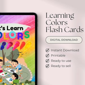 Cartões flash coloridos digitais plr mrr imprimíveis para crianças, bebês e crianças pequenas com direitos comerciais de revenda, presentes para estudantes de educação domiciliar, brinquedo de aprendizagem