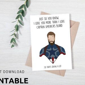 Biglietto d'auguri di Capitan America, biglietto d'amore, Marvel, biglietto anniversario, divertente, stampabile, download istantaneo