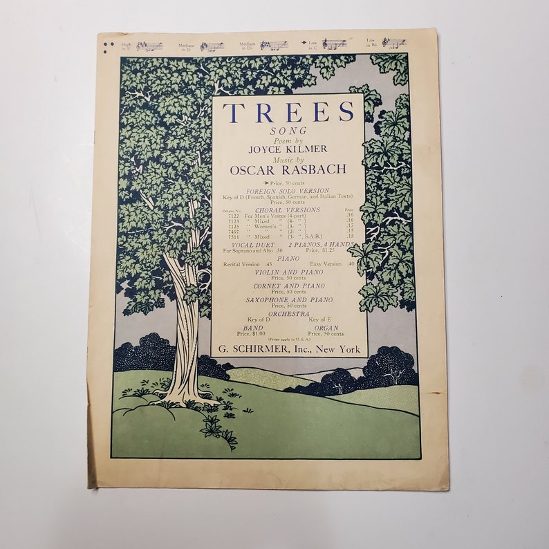 Antique Trees Song Sheet Music Joyce Kilmer Oscar Rasbach 1922 Etsy