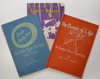 3 Vintage Easter Song Books Sheet Music 1940s 1950s Choir Cantata Gospel Songs Religious
