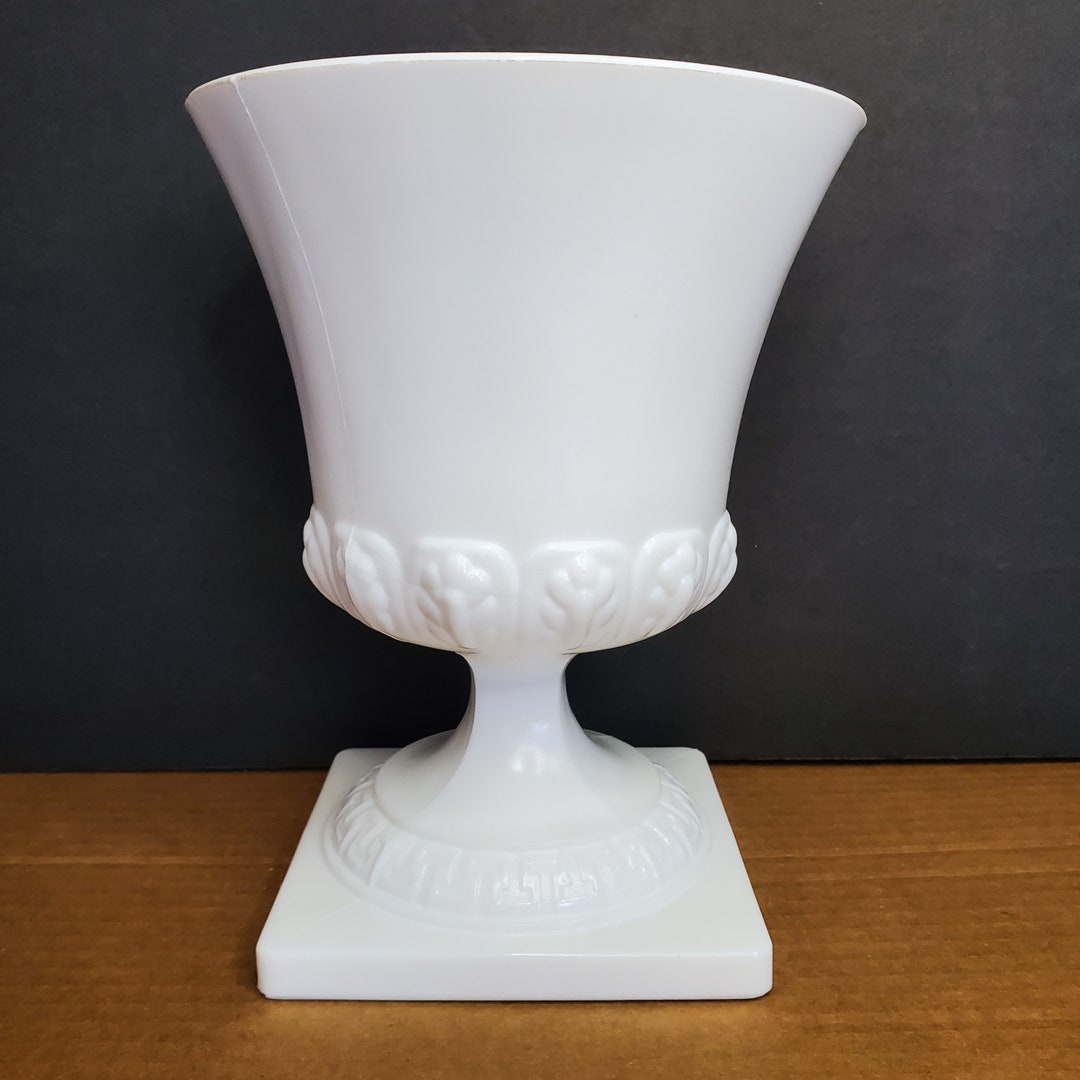 Vintage Milk Glass Grecian Design Urn Planter Vase Greek Key Etsy