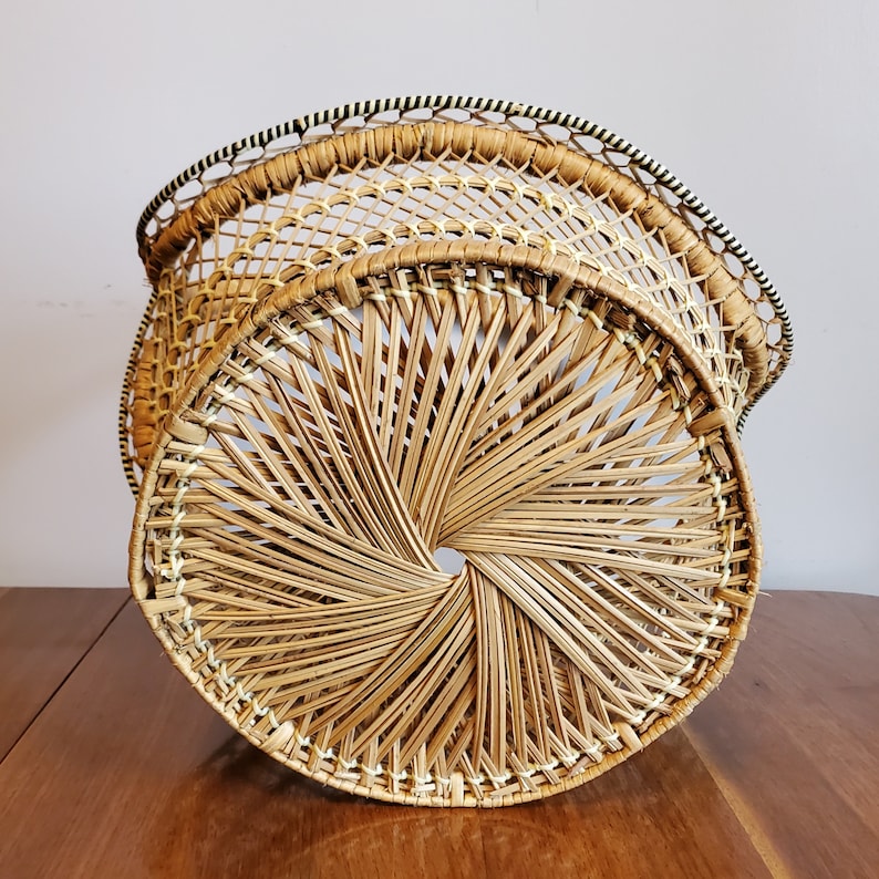 Philippine Pattern Rattan Vintage Philippines Wicker Rattan Large Basket With Handle Boho ...