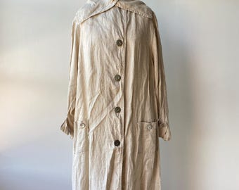 Vintage Antique 1910s Edwardian Chinstrap Linen Duster Coat