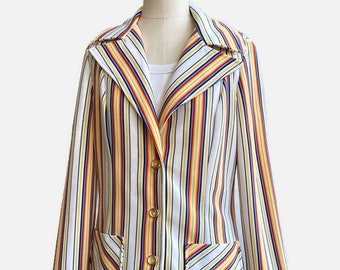 1970's polyester Blazer in bold red, blue, yellow stripes