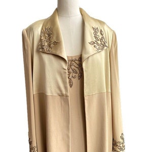 1980’s Formalwear dress suit light Gold Oleg Cassini Black Tie label beaded dress with over jacket, Mother of the Bride, Mother of the Groom