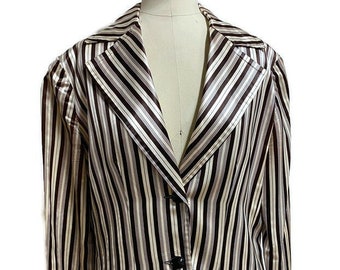 1960's Blazer beautifully tailored in a Brown and Cream Pinstripe satin silk, Perfect for a Beatles look or Vintage British Rocker glam