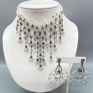 1980's Erickson Beamon Bib Necklace With Matching Earrings Crystal