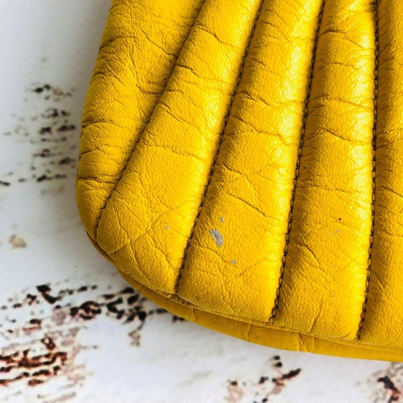 1970's Zenith Mustard yellow faux leather handbag top… Gem