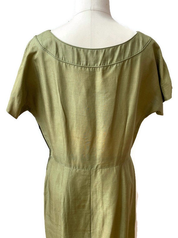 1950/60’s moss green silk dress fits a modern med… - image 6