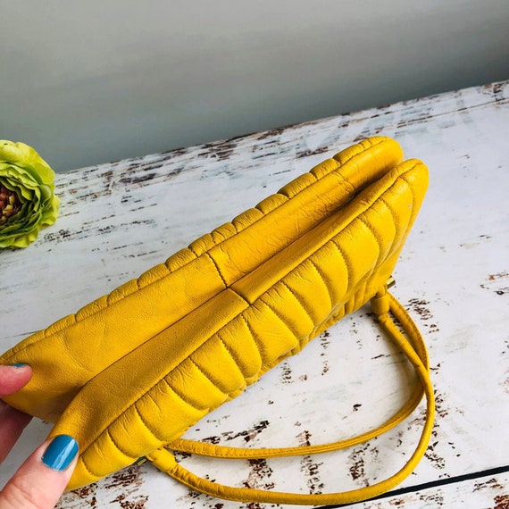1970's Zenith Mustard yellow faux leather handbag top… Gem