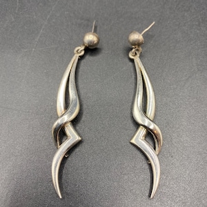 Vintage Mexican sterling silver earrings 3&quot; long drop dangle earrings, very good condition