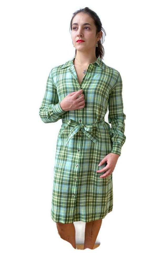 Vintage 1970's shirt dress by Donald Davies of Dublin Ireland Green and yellow plaid Irish wool, size Small/Medium, Vintage clothing Vintage 1970's shirt dress by Donald Davies of Dublin Ireland Green and yellow plaid Irish wool, size Small/Medium, Vintage clothing