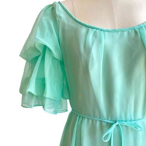 1970’s old stock House of Bianchi Green maxi dress short sleeve sheer polyester fully lined, bridesmaid dresses, Prom, size XSmall VGCD