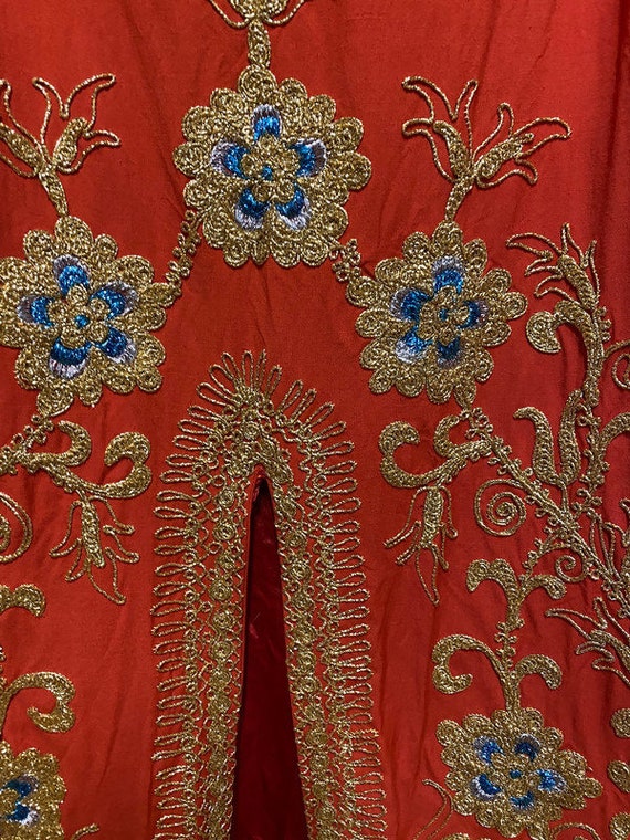 1970's orange with ornate gold embroidery long sk… - image 8