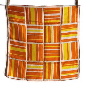 1970&#39;s Echo silk scarf square in orange yellow and white geometric pattern, hippie chic, head scarf, scarf for a handbag Very good condition