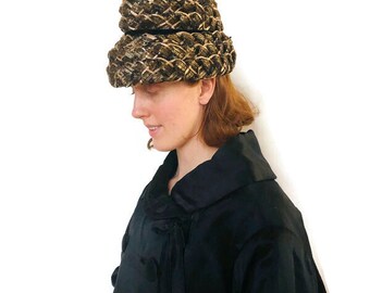 Vintage Marche Exclusive Navy Blue Velour Beaded Hat from the 1960s