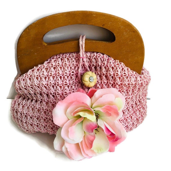 1950's Pink Raffia bag Handmade in Phillipines la… - image 2