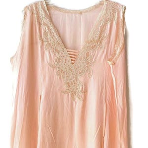1920-30s light Pink silk slip chemise, ecru lace, Modern size up to a XL, antique lingerie, nightgown, Old Hollywood Glam, Trousseau, VGCd