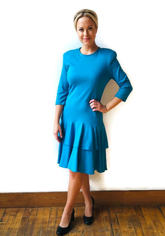 1980’s dress by Positive Attitude Bright blue cott
