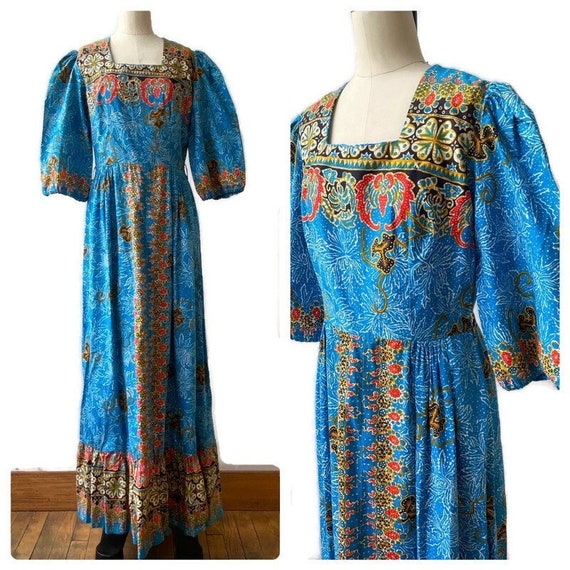 1970's Maxi Dress by Lizzie, cotton Batik print b… - image 1