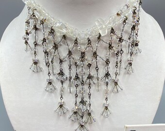 1980's Erickson Beamon Bib Necklace With Matching Earrings Crystal