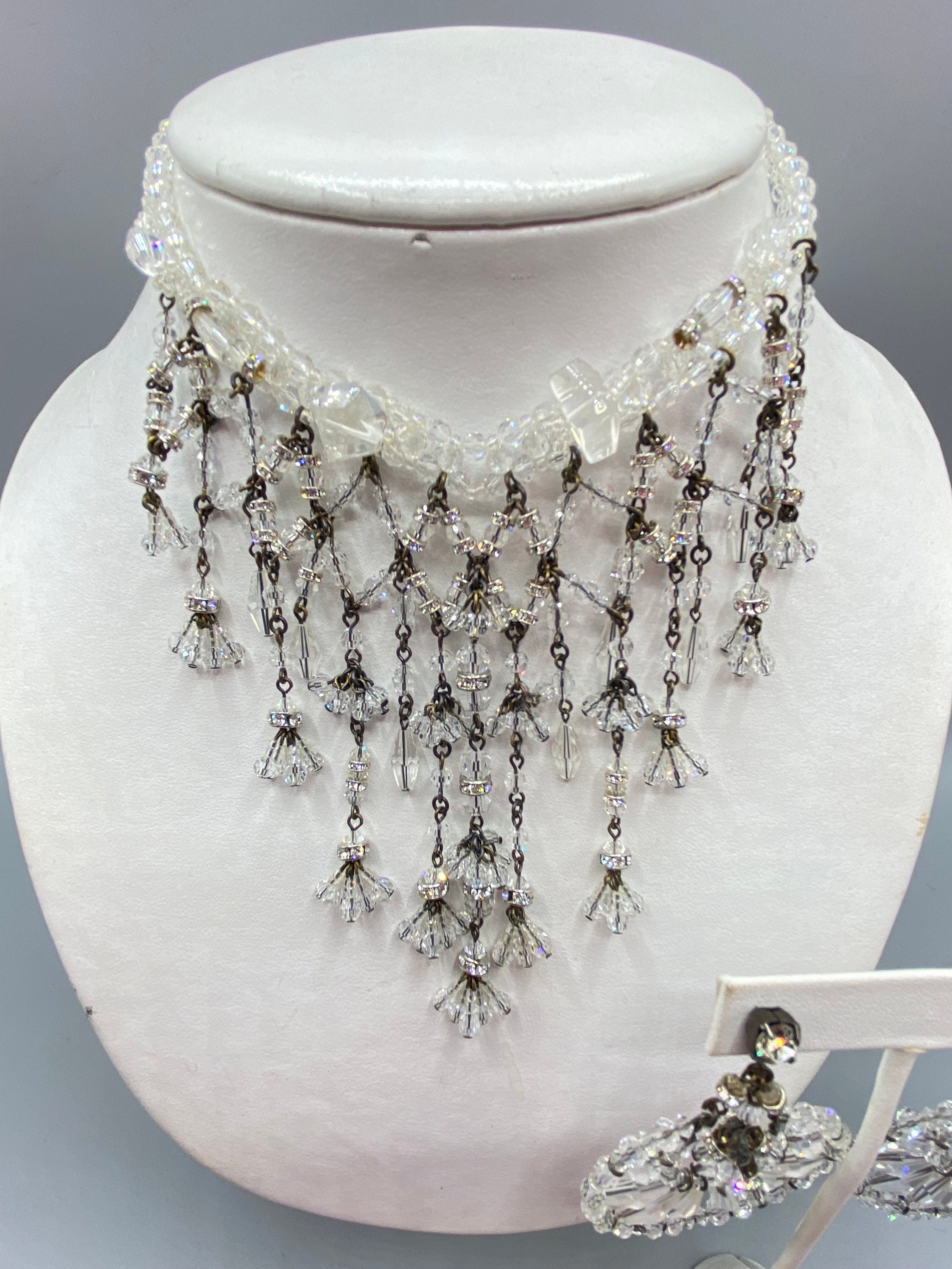 1980's Erickson Beamon Bib Necklace With Matching Earrings Crystal