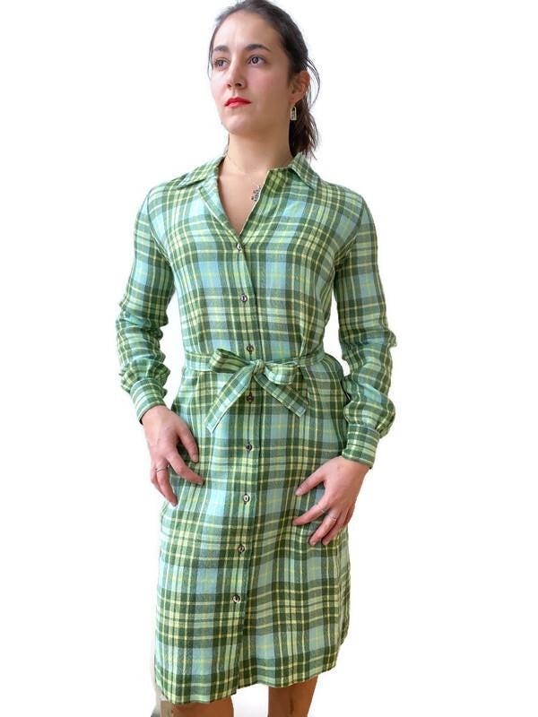 green plaid burberry dress Vintage 1970's Shirt by Donald Davies of Dublin Ireland and Yellow Irish Wool, Size Small/medium, Vintage Clothing Argyle
