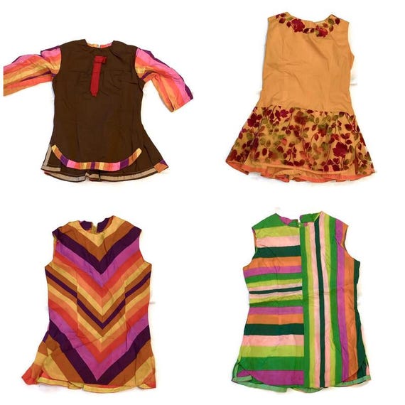 1960's lot of 4 Girls dresses MOD Fall color tones mixed pieces, Girls size 5-7, dance dresses vintage children's clothing homemade 1960's lot of 4 Girls dresses MOD Fall color tones mixed pieces, Girls size 5-7, dance dresses vintage children's clothing homemade