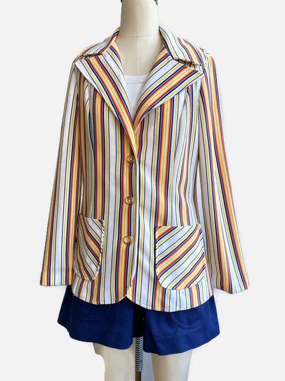 1970's polyester Blazer in bold red, blue, yellow… - image 1