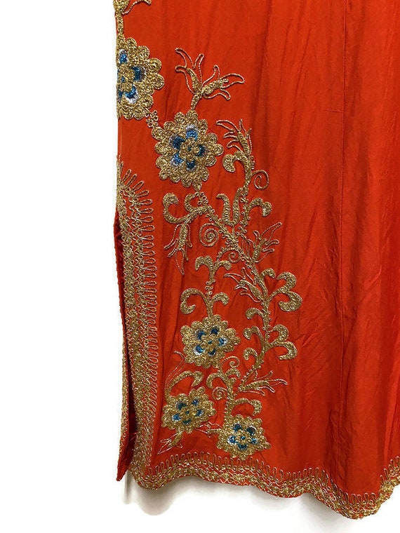 1970's orange with ornate gold embroidery long sk… - image 3