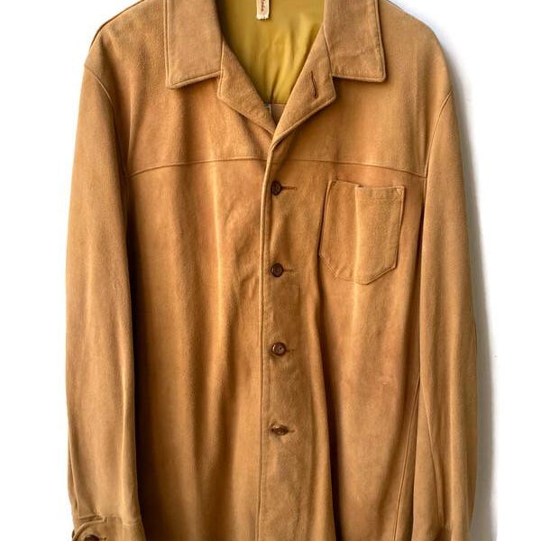1970’s Men's Suede Deerskin Leather shirt caramel brown Size XL size 46, Menswear