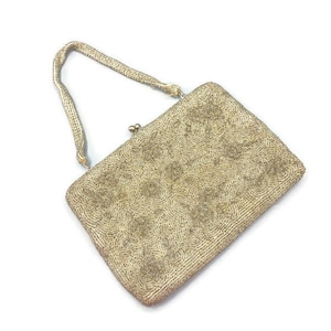 1950&#39;s Richere silver beaded Evening bag made in Japan, wedding accessories, Vintage accessories, Vintage purses, Bridal handbag