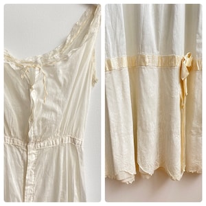 Antique 1910&#39;s Edwardian chemise semi sheer muslin with lace and ribbons