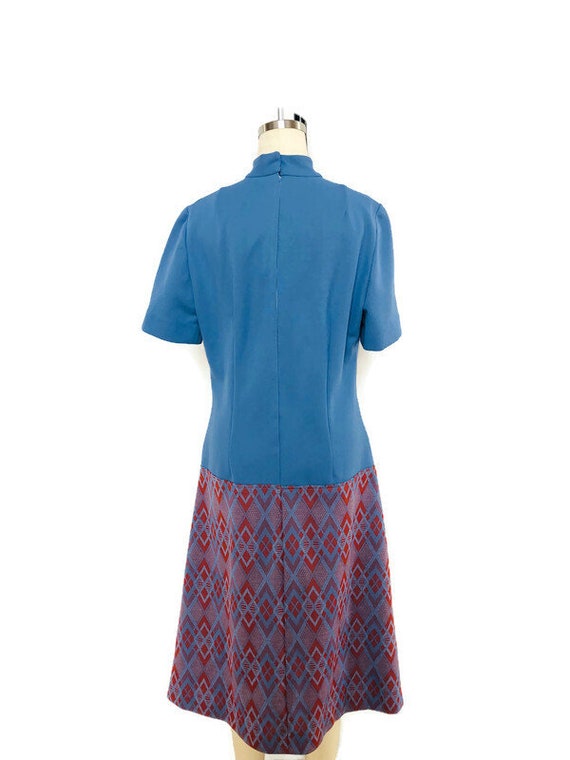 1970's 2 piece dress Mid Century MOD knit blue an… - image 6