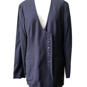 1980's blazer Karl Lagerfeld black pin striped lightweight wool Size 10 Medium, made in Germany, vintage Haute Couture, Good condition