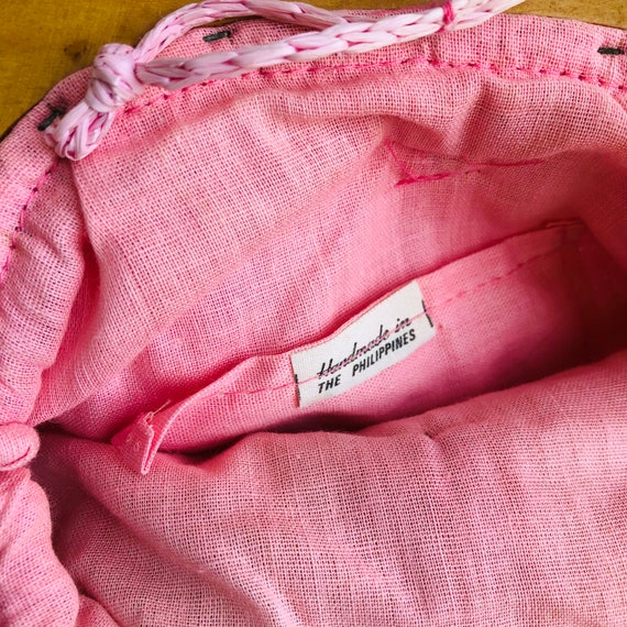 1950's Pink Raffia bag Handmade in Phillipines la… - image 4